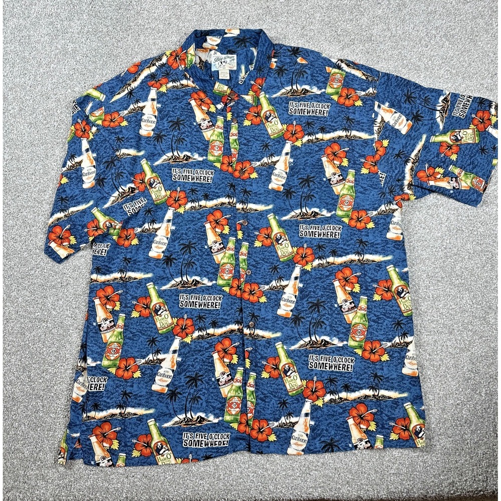 Big Dogs Hawaiian Shirt Men's 4X Blue Rayon Tropical Beer Cruise Cabana